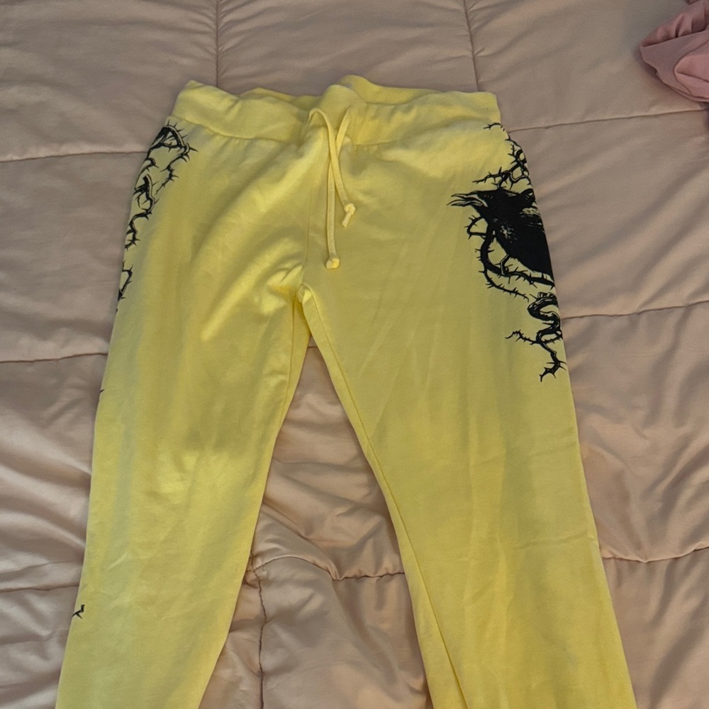 Affliction Yellow Wide Leg Pants with Black Design